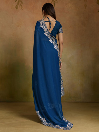 Teal Party Wear Georgette Embellished Saree