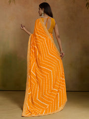 Yellow Leheriya Georgette Printed Saree