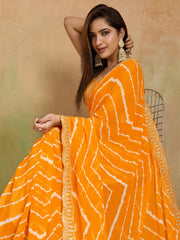 Yellow Leheriya Georgette Printed Saree