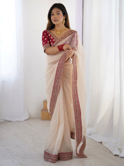 White Party Wear Chiffon Embellished Saree