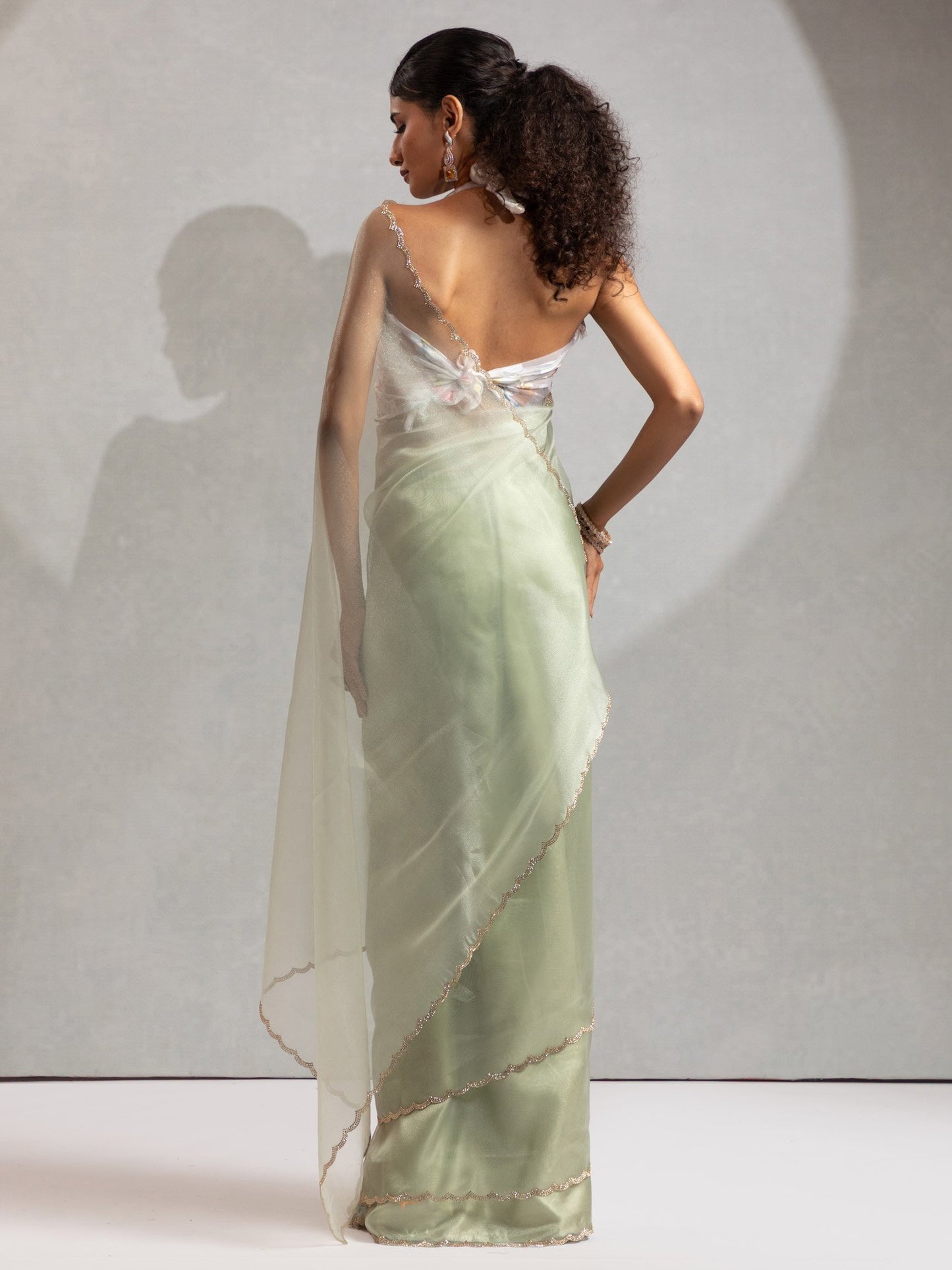 Sea Party Wear Organza Embellished Saree