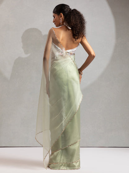 Sea Party Wear Organza Embellished Saree