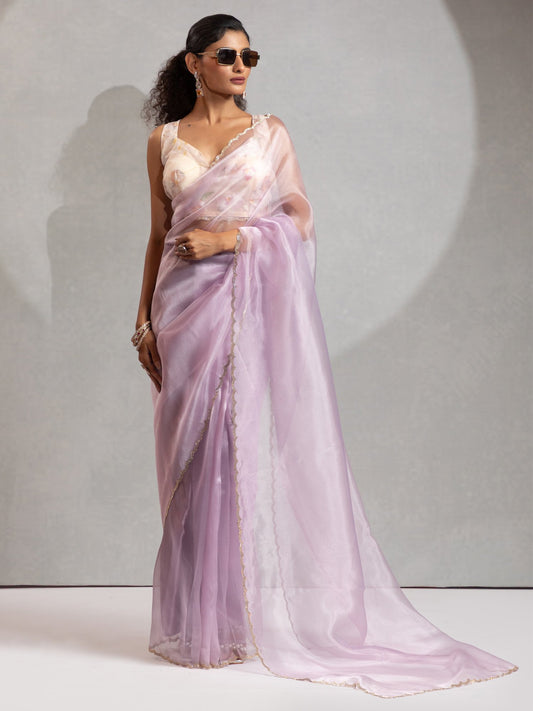 Lavender Lavendar Party Wear Organza Embellished Saree