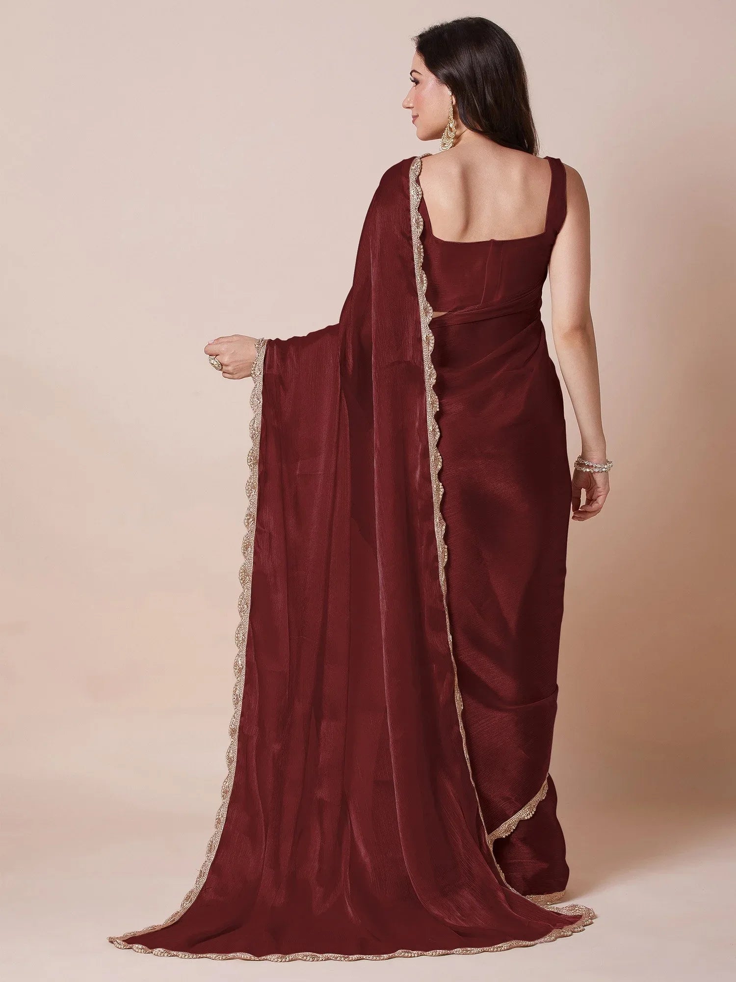 Maroon Party Wear Organza Embellished Saree