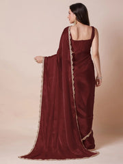 Maroon Party Wear Organza Embellished Saree