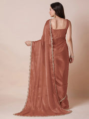 Copper Party Wear Organza Embellished Saree