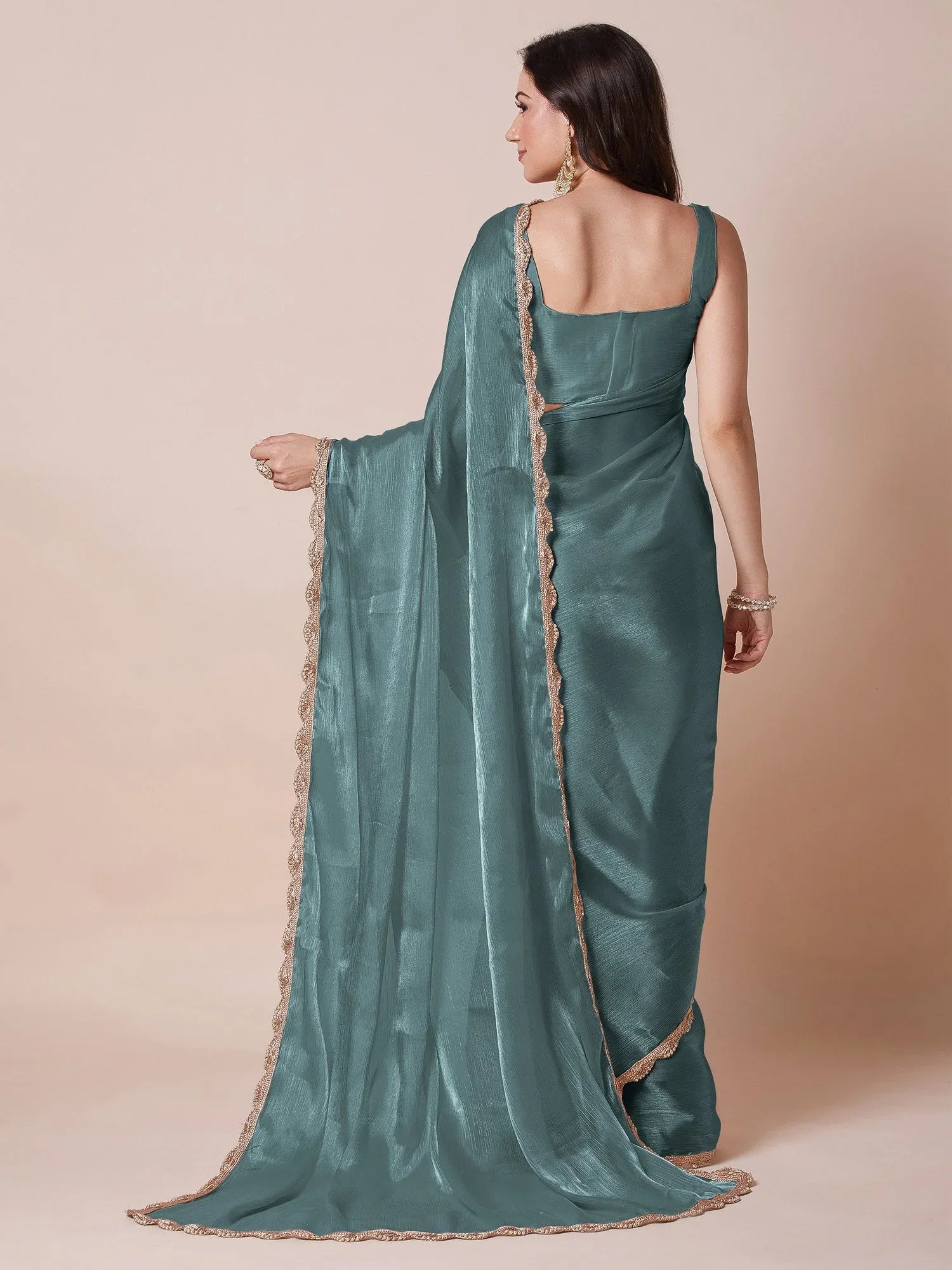 Metallic Party Wear Organza Embellished Saree