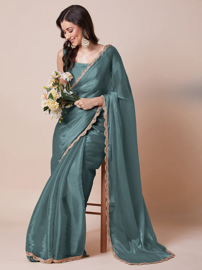 Metallic Party Wear Organza Embellished Saree