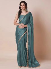 Blue Metallic Party Wear Organza Embellished Saree