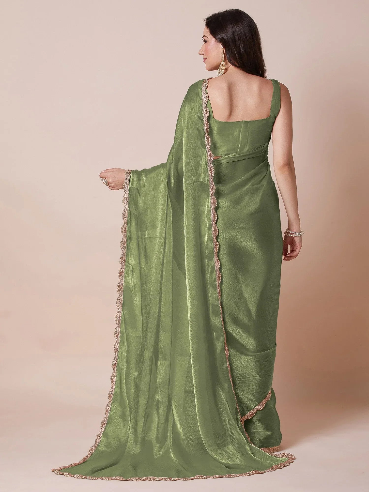 Light Party Wear Organza Embellished Saree