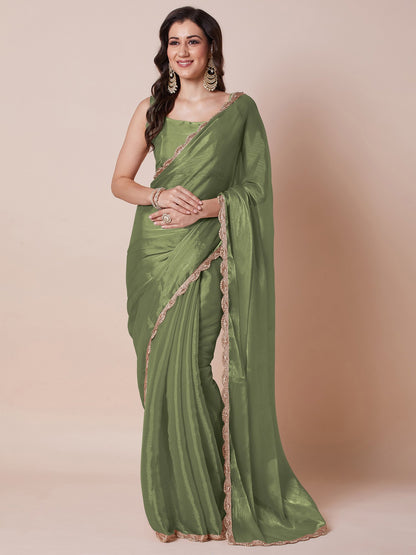 Light Party Wear Organza Embellished Saree