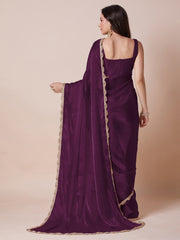 Purple Party Wear Organza Embellished Saree