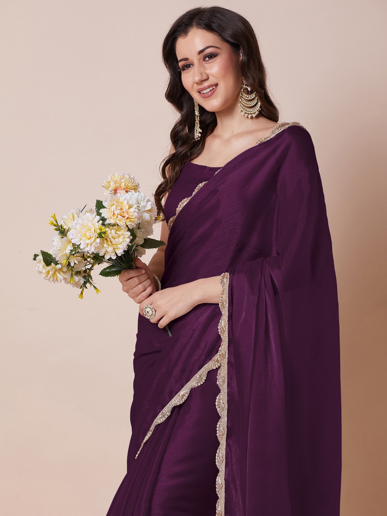 Purple Party Wear Organza Embellished Saree