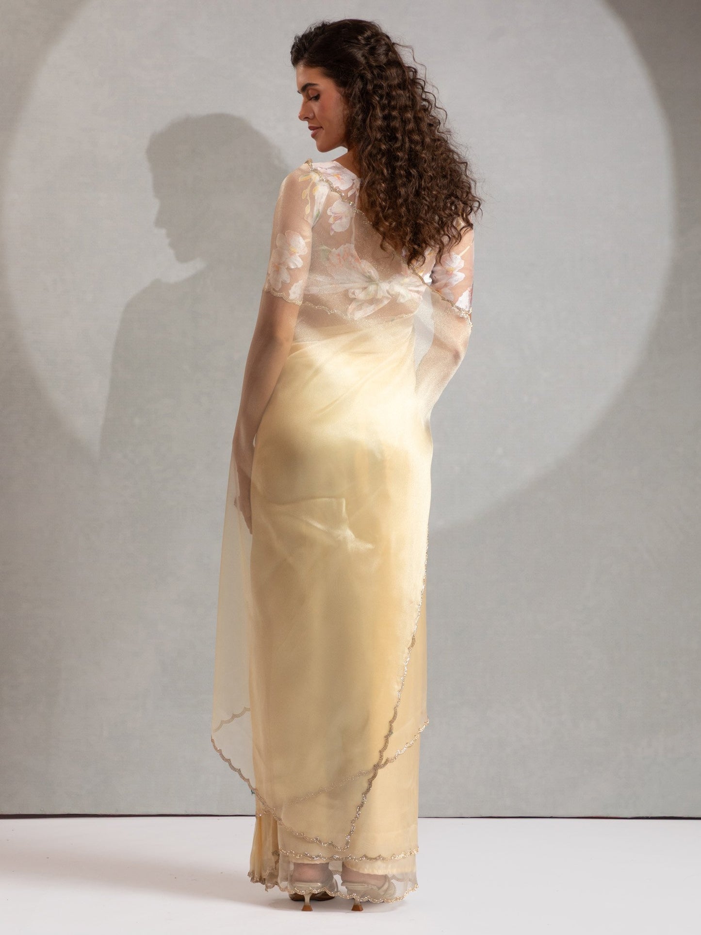 Yellow Party Wear Organza Embellished Saree