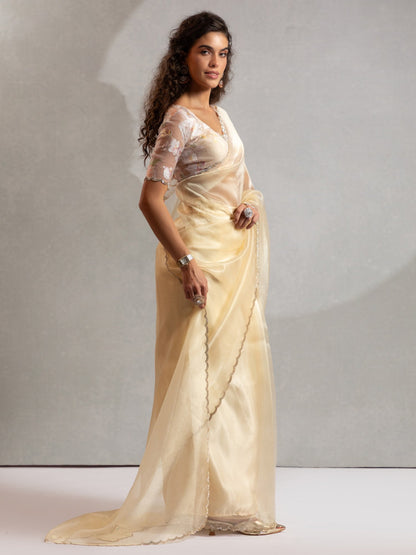 Yellow Party Wear Organza Embellished Saree