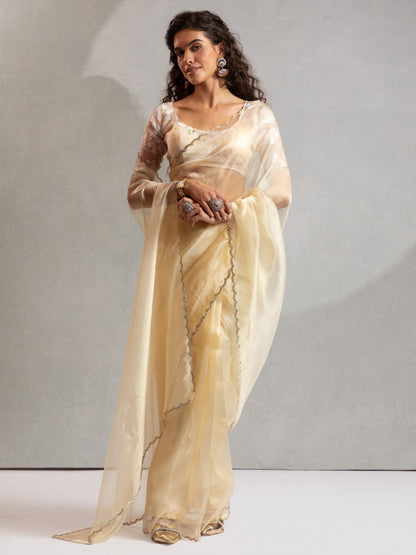 Yellow Yellow Party Wear Organza Embellished Saree