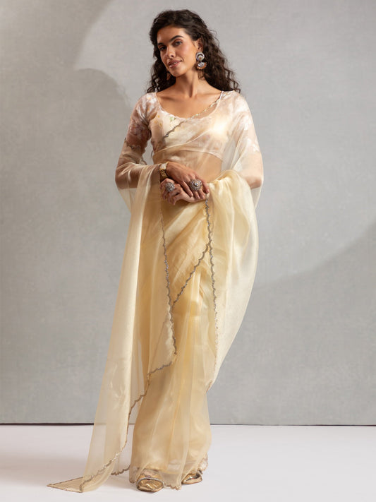 Yellow Yellow Party Wear Organza Embellished Saree