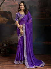 Purple Purple Bandhani Georgette Printed Saree