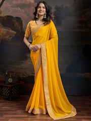 Yellow Bandhani Georgette Printed Saree