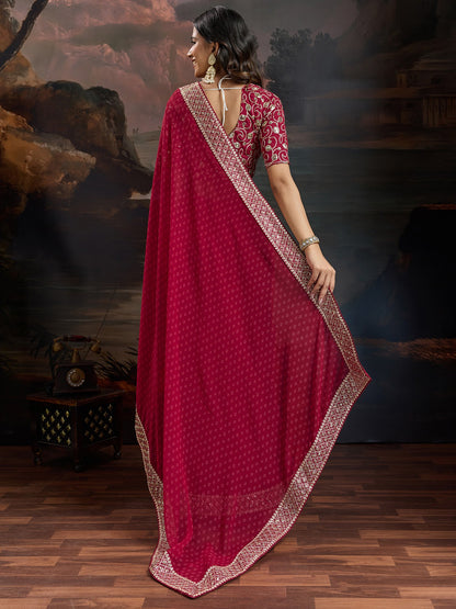 Maroon Bandhani Georgette Printed Saree
