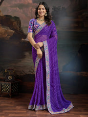 Purple Bandhani Georgette Printed Saree