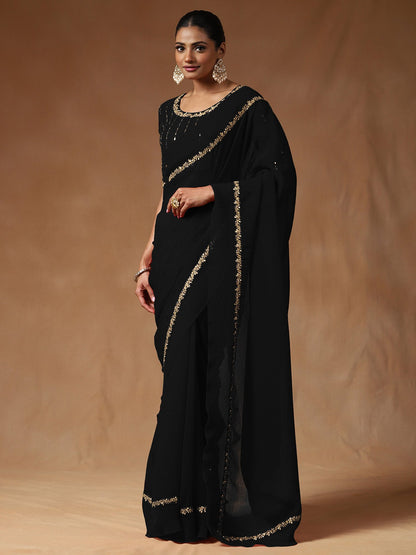 Black Black Party Wear Tissue Embellished Saree