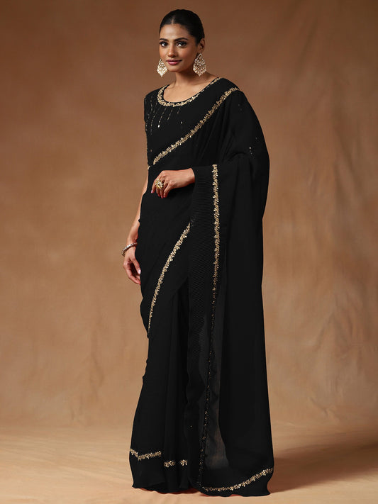 Black Black Party Wear Tissue Embellished Saree