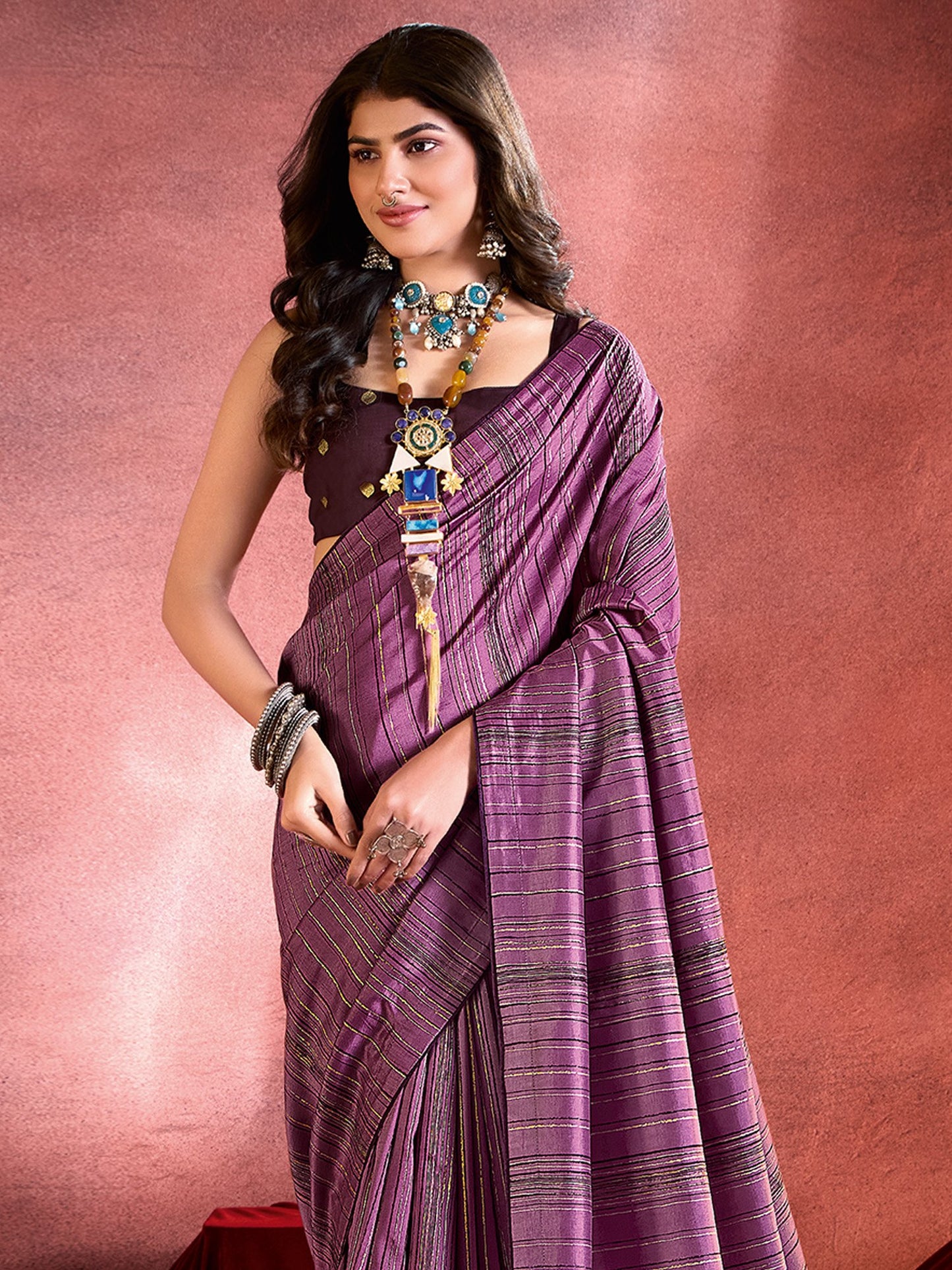 Purple Tussar Tussar Silk Printed Saree