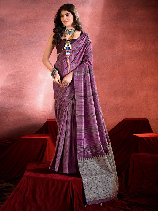 Purple Purple Tussar Tussar Silk Printed Saree