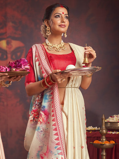 Off Garad Silk Blend Printed Saree