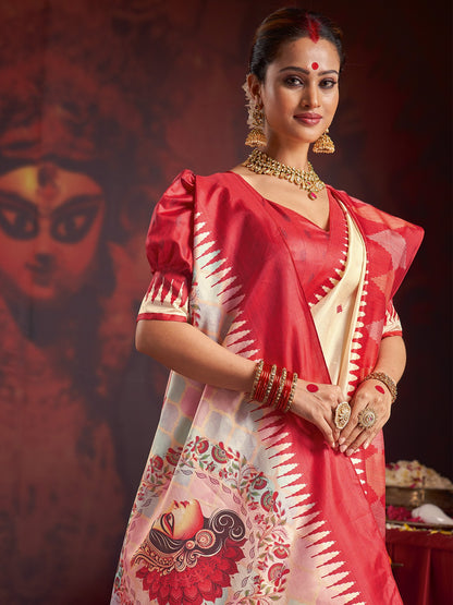 Off Garad Silk Blend Printed Saree