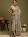 Grey Beige Block Print Satin Silk Digital Print Saree