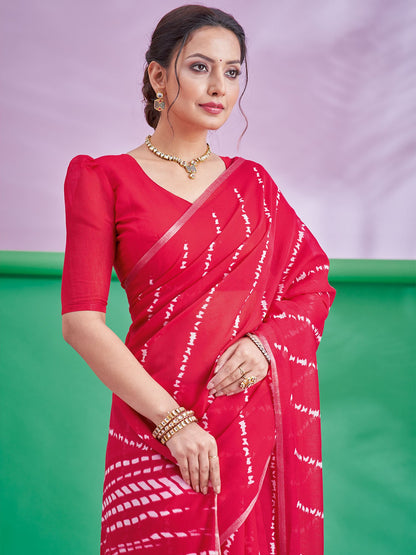 Red Leheriya Cotton Linen Printed Saree