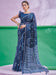 Blue Navy Block Print Cotton Linen Printed Saree