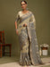 Grey Beige Block Print Satin Silk Digital Print Saree