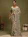 Grey Beige Block Print Satin Silk Digital Print Saree