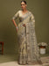 Grey Beige Block Print Satin Silk Digital Print Saree