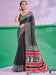Black Black Block Print Cotton Linen Printed Saree