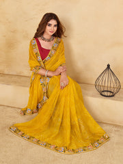 Yellow Bandhani Chiffon Embellished Saree