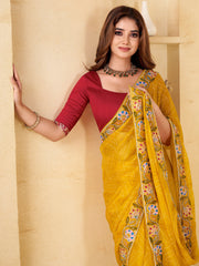 Yellow Bandhani Chiffon Embellished Saree