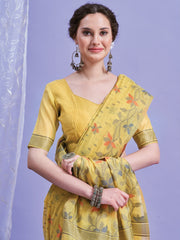 Yellow Khadi Linen Woven Saree