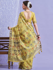Yellow Khadi Linen Woven Saree