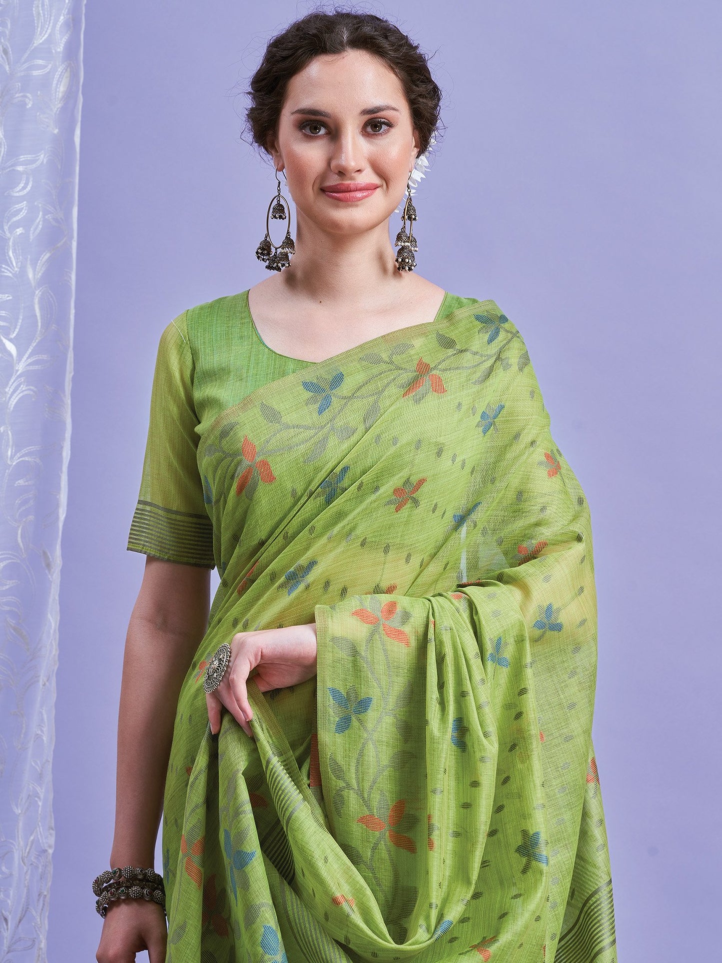 Green Khadi Linen Woven Saree
