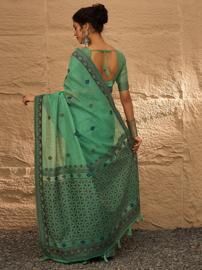 Sea Khadi Linen Woven Saree