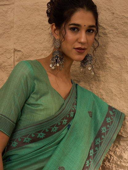 Sea Khadi Linen Woven Saree