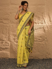 Yellow Yellow Khadi Linen Woven Saree
