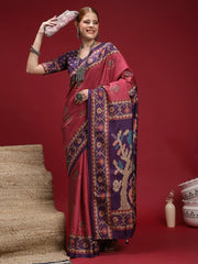 Mauve Chanderi Silk Blend Digital Print Saree - The Dori Store
