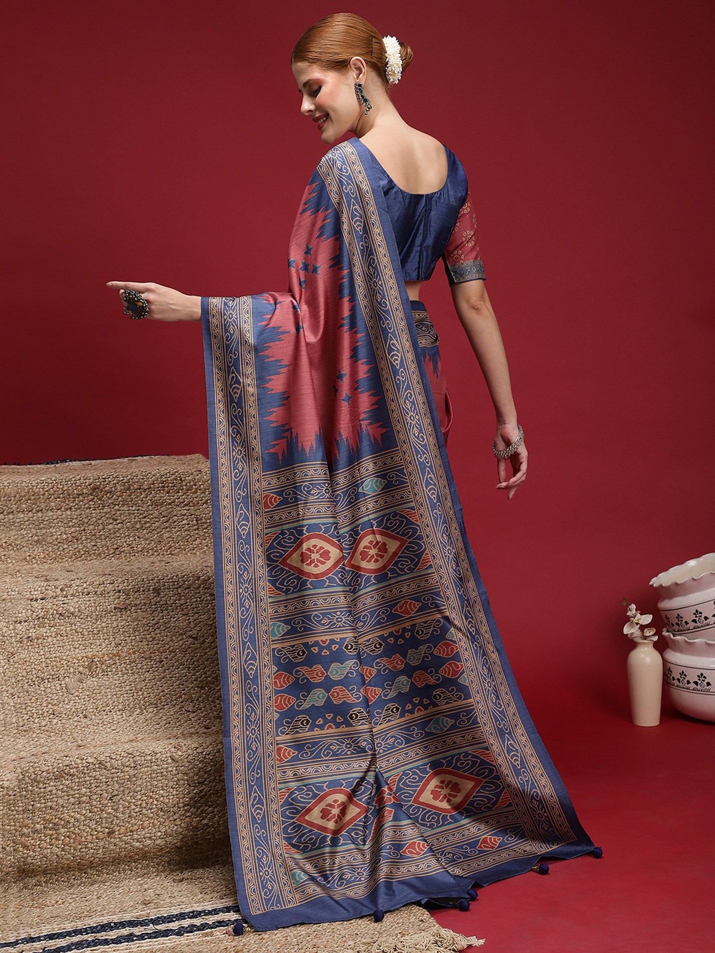 Maroon Chanderi Silk Blend Digital Print Saree