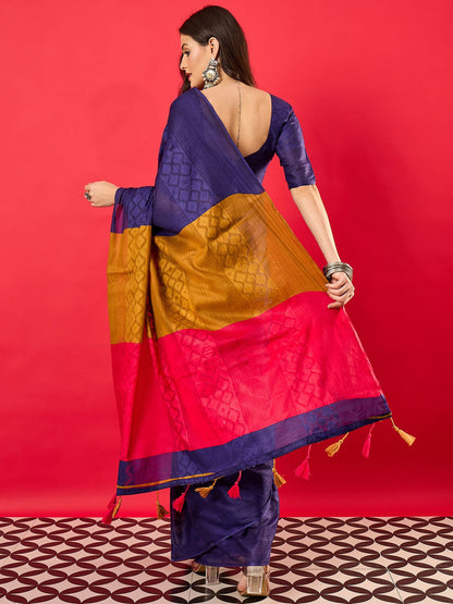Blue Tussar Cotton Digital Print Saree