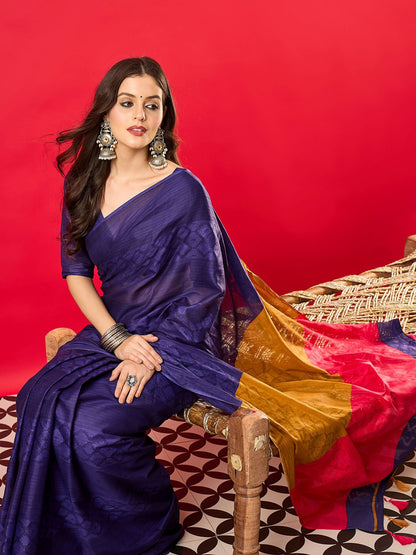 Blue Tussar Cotton Digital Print Saree